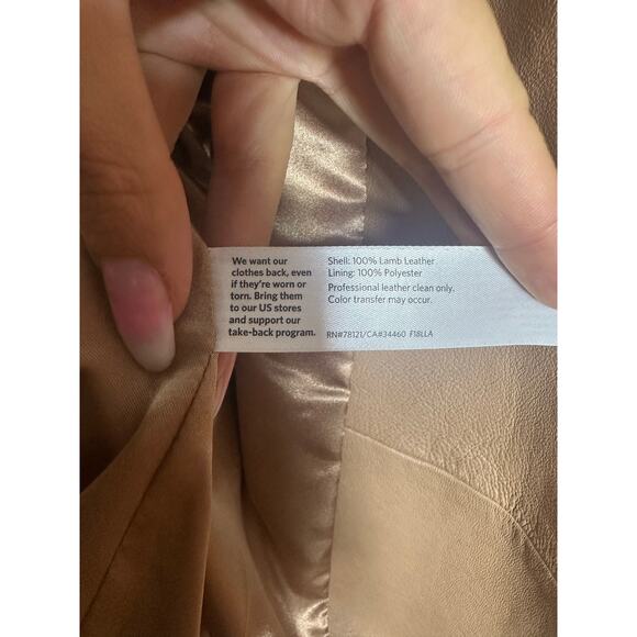 Eileen Fisher Rumpled Lux Moto Leather Jacket size Large US tan/beige color - Picture 5 of 10